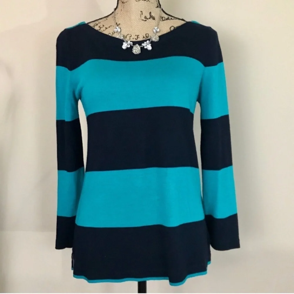 J.Crew Aqua & Navy Wide Stripe Boatneck Tee – XS {G29}